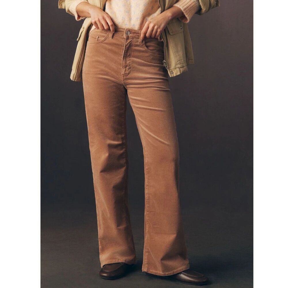 Anthropologie Pilcro Austyn High Rise Wide Leg Corduroy Pants Womens 26 Tan